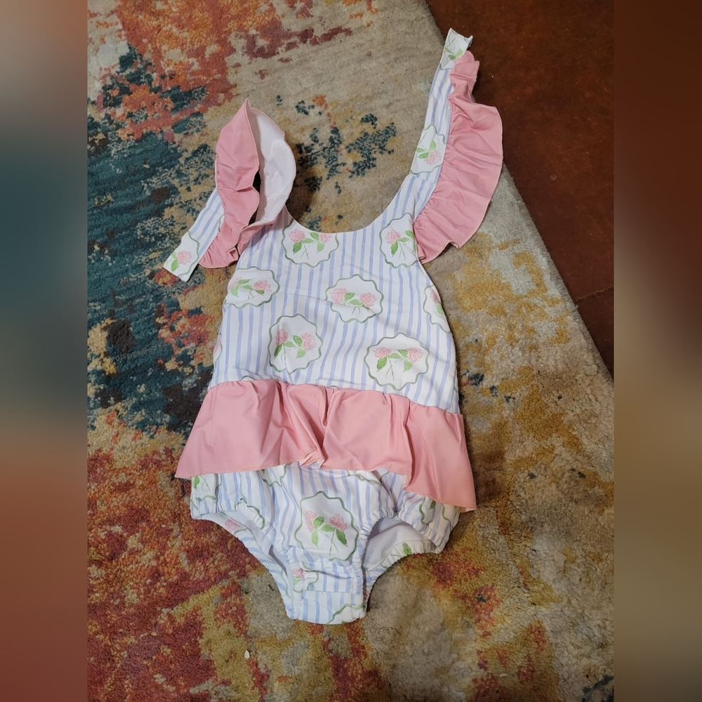 Pink and White Ruffled Kids Romper